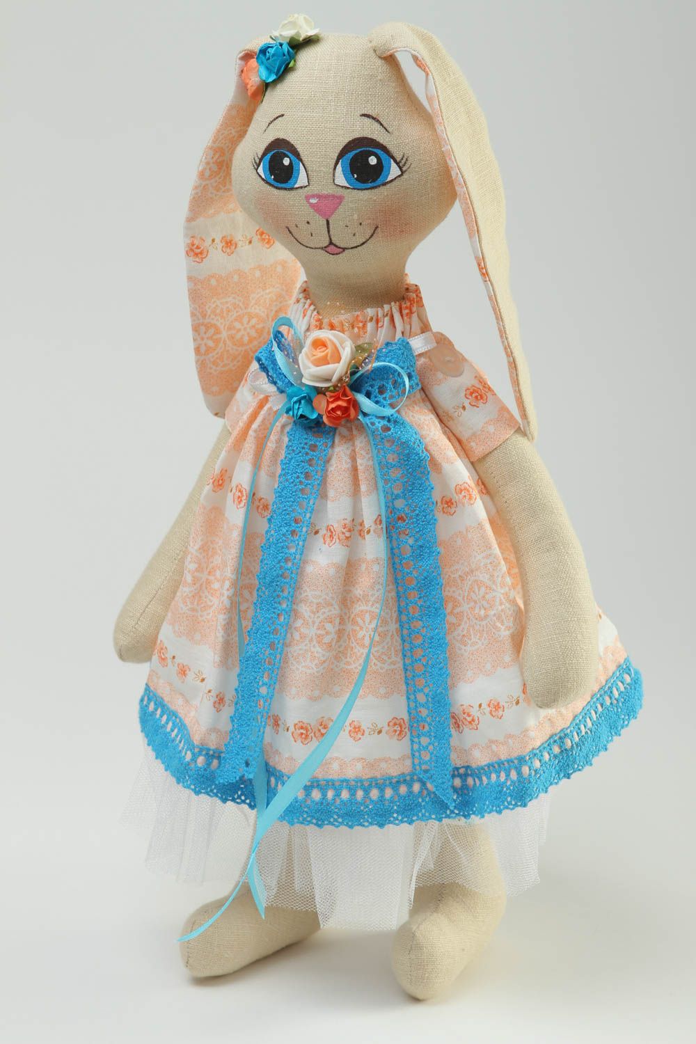 Peluche lapin Jouet fait main décoratif en coton et lin Cadeau original enfant photo 2