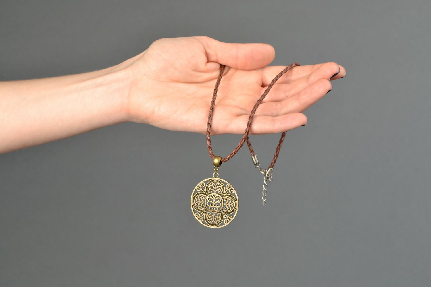 Metal pendant with cord Flower photo 2