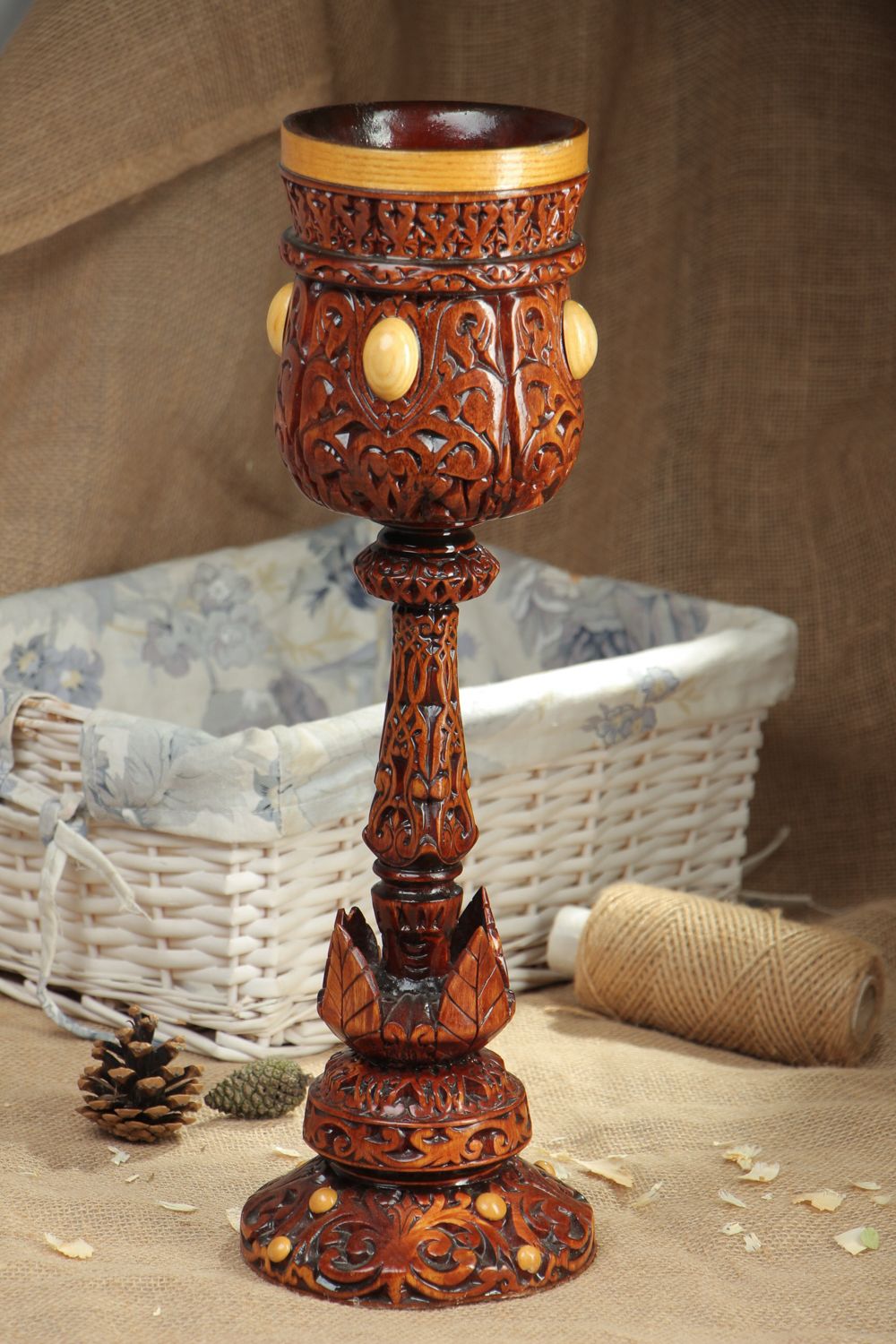 Handmade carved wooden goblet photo 5