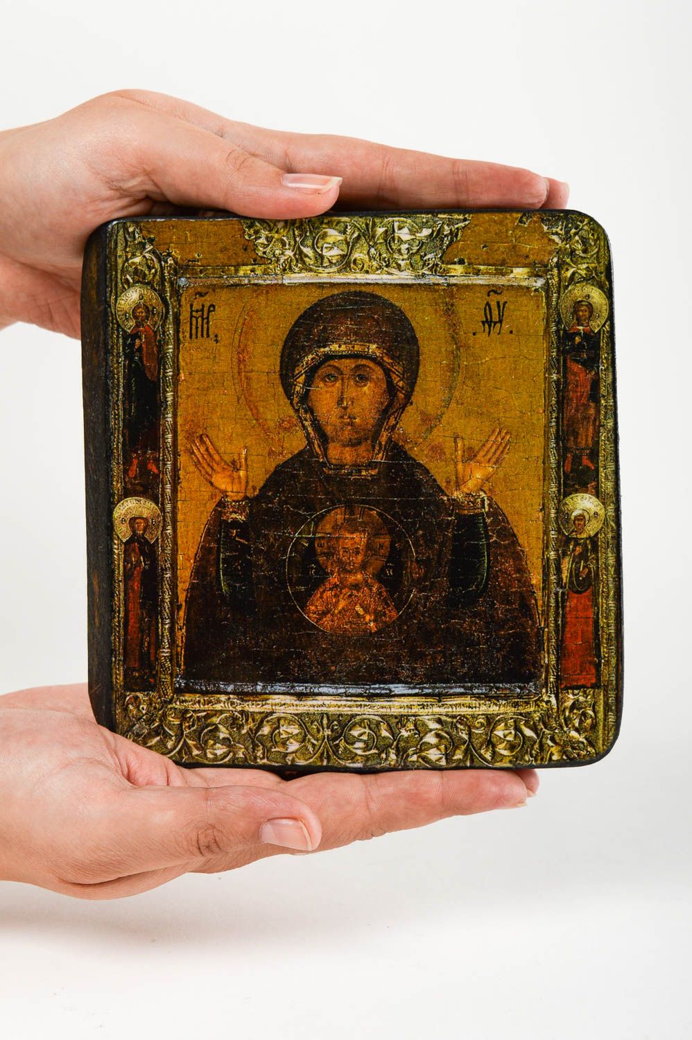 Icono ortodoxo hecho a mano imagen de Virgen María icono de madera repujado foto 5
