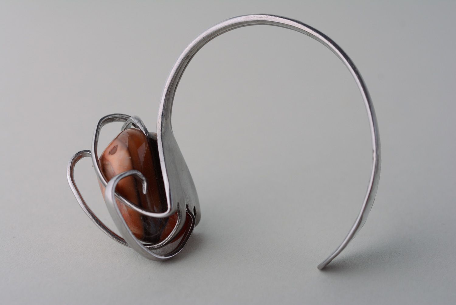 Handmade metal fork bracelet with brown stone photo 5