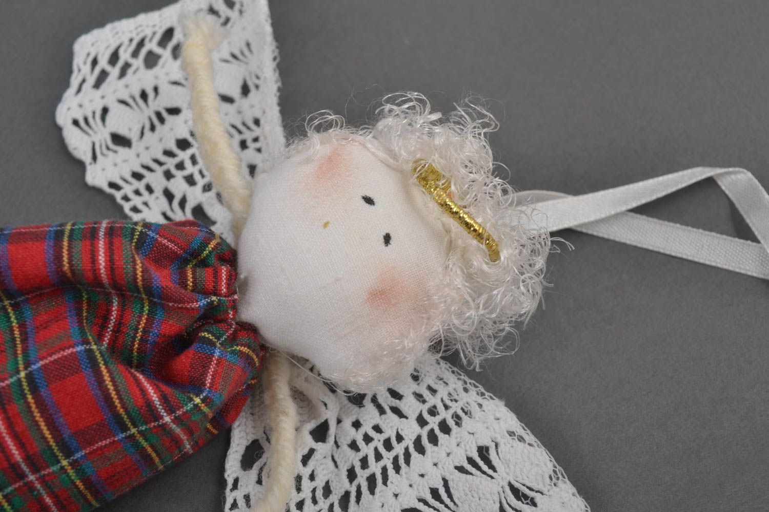 Кукла ручной работы декор для дома тряпичная кукла с петелькой Ангел в платье фото 2