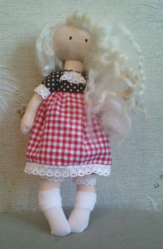 Handmade soft toy doll with blonde hair for girls photo 1