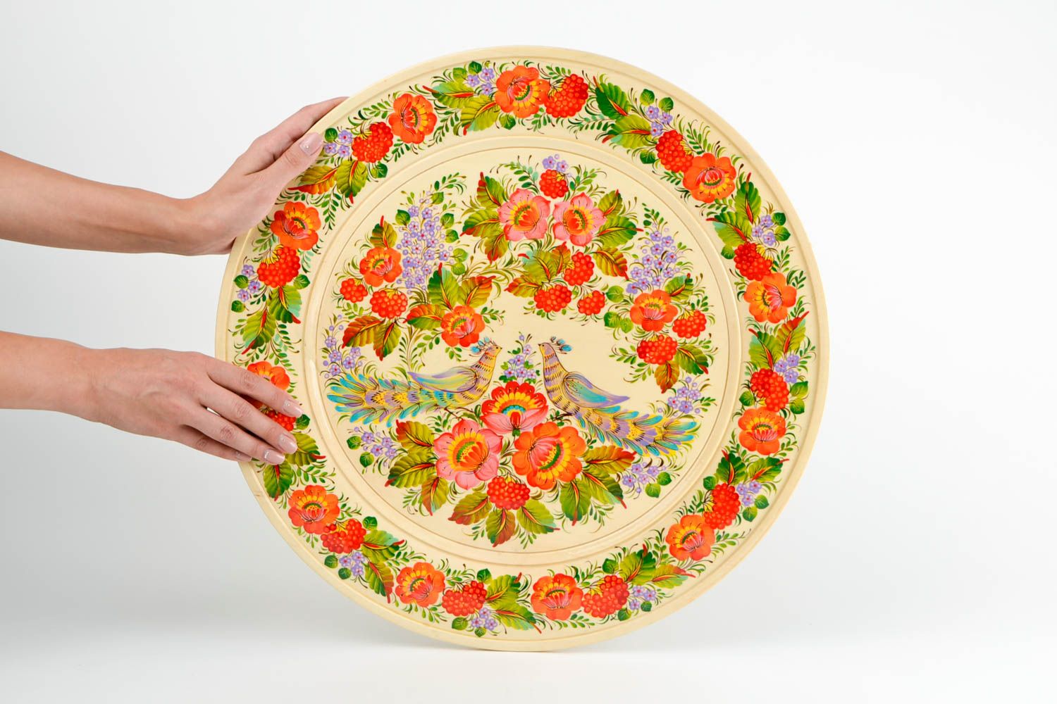 Декоративная тарелка ручной работы деревянная тарелка декор для дома круглая фото 2