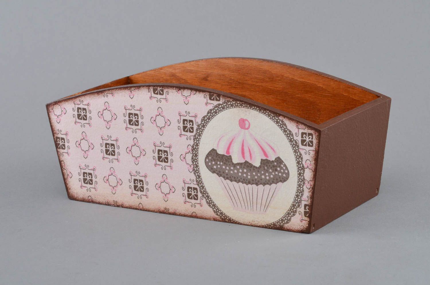 Handgemachte Holz Schale für Süßigkeiten in Decoupage Technik mit Bemalung foto 2