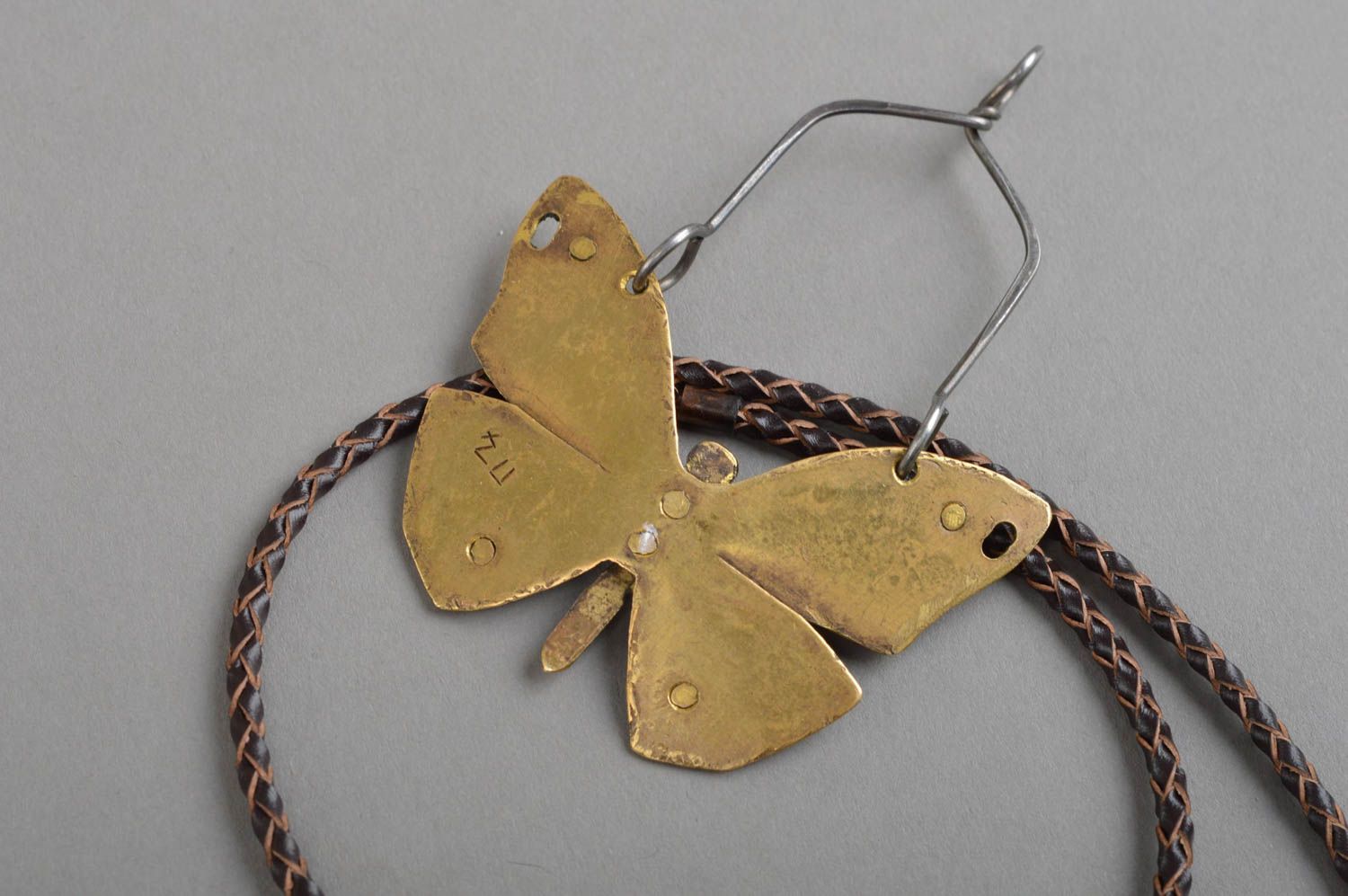 Designer handmade forged pendant made of brass and stainless steel butterfly photo 3