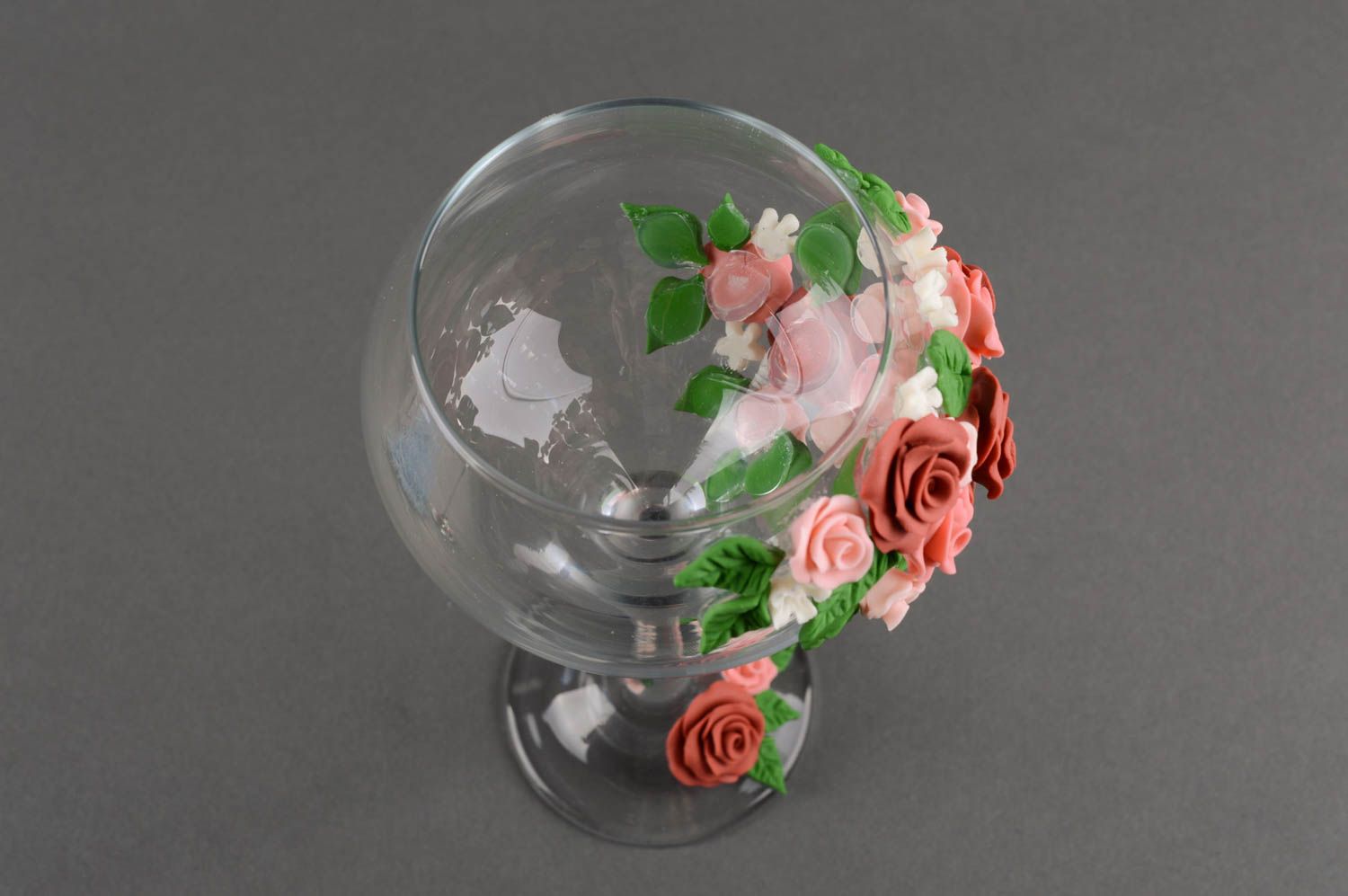Coupes à champagne fait main Vaisselle en verre Cadeau mariage avec roses 2 pcs photo 5