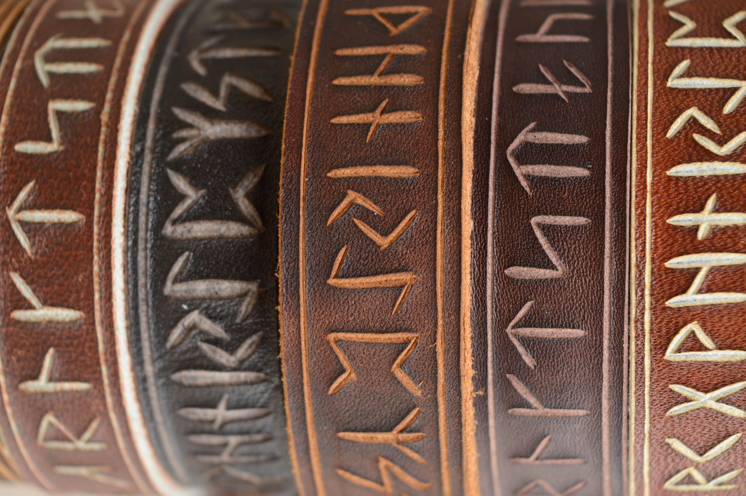 Leather bracelet with runes and ties photo 5