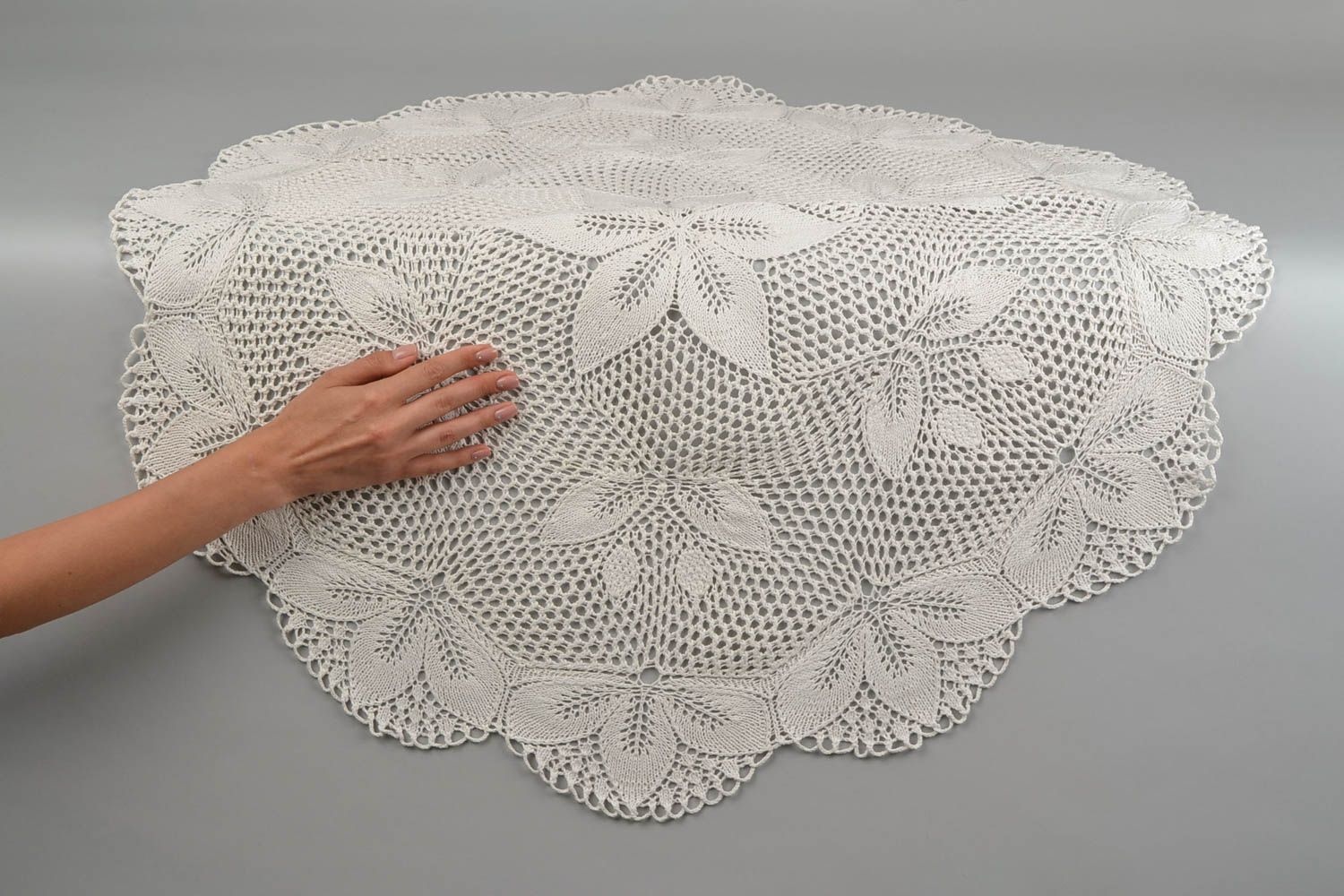 Openwork knitted tablecloth handmade lace napkin vintage style interior decor photo 2