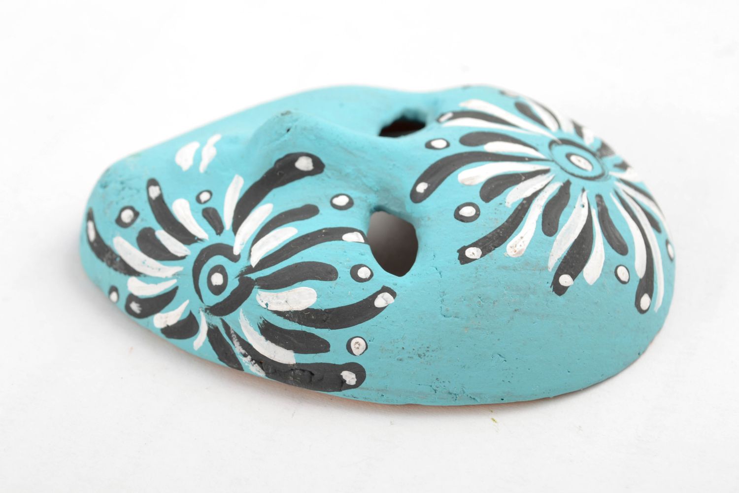Mini masque décoratif bleu en argile souvenir fait main photo 3