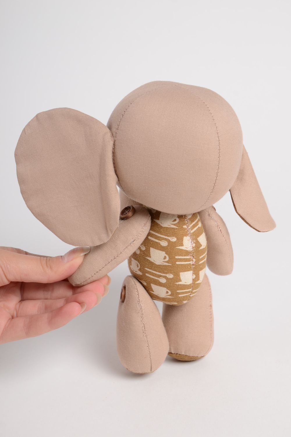 Jouet éléphant brun Peluche en tissu fait main pour enfant Cadeau original photo 4