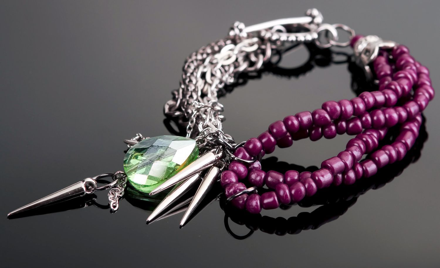 Wrist bracelet, beads, metal photo 1