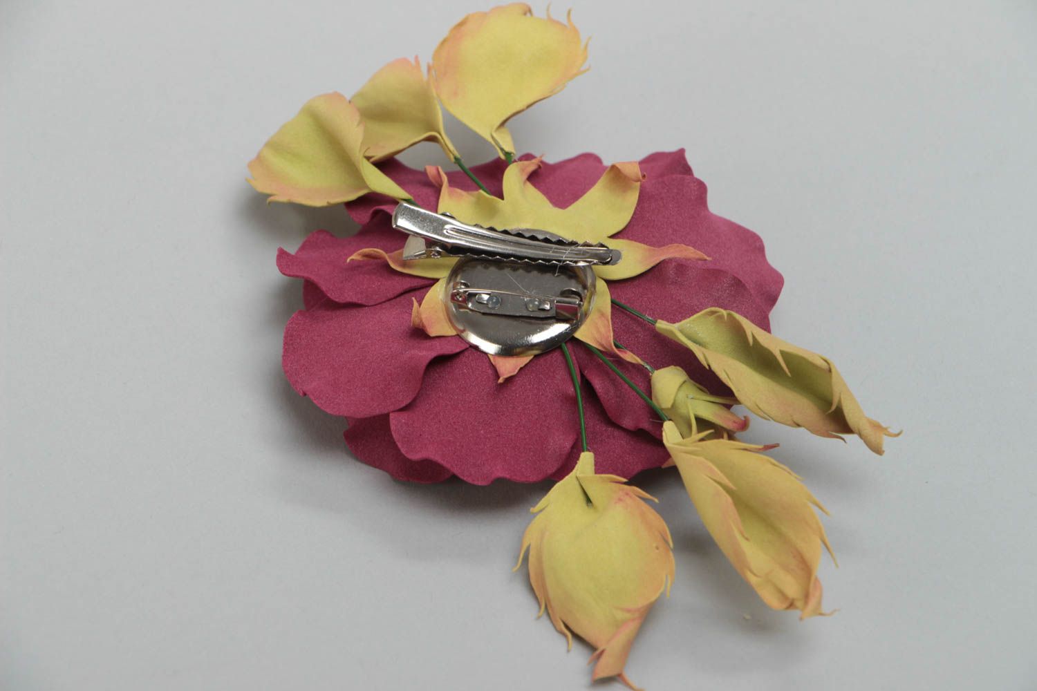 Handmade designer brooch hair clip with large volume violet foamiran flower  photo 4