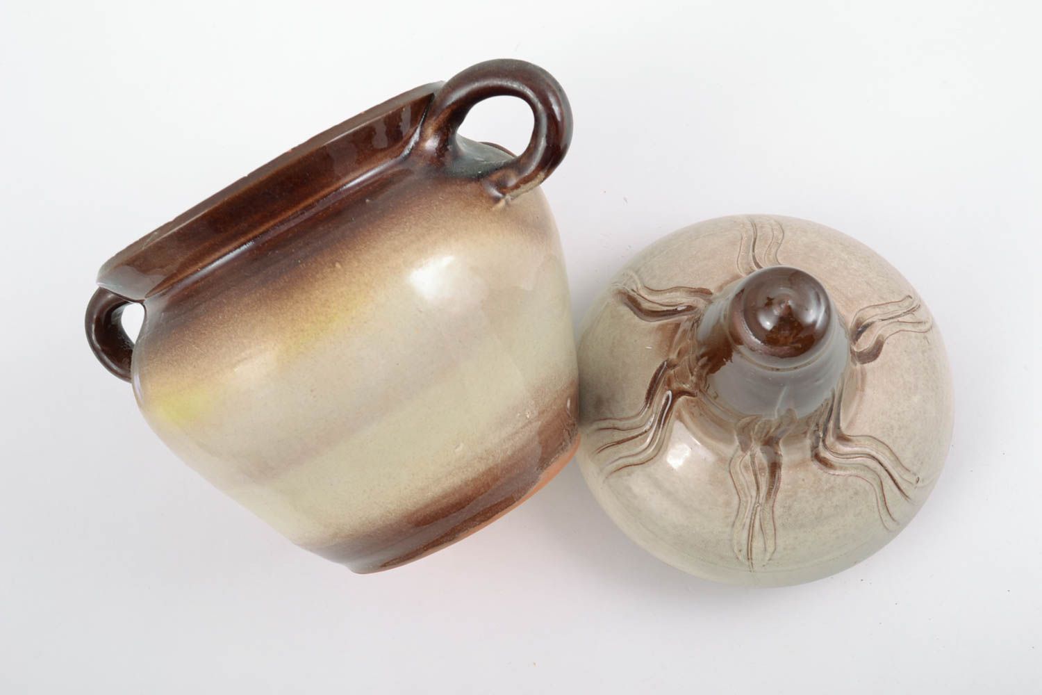 Unusual handmade designer glazed clay pot for bulk products 1 l photo 5