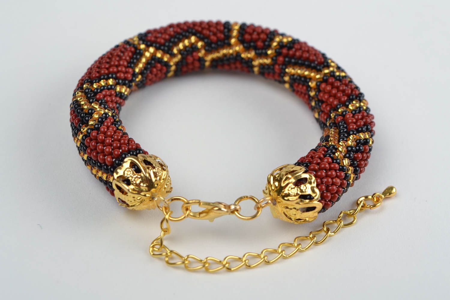 Corded beaded handmade crocheted bracelet with an animal print Python photo 5