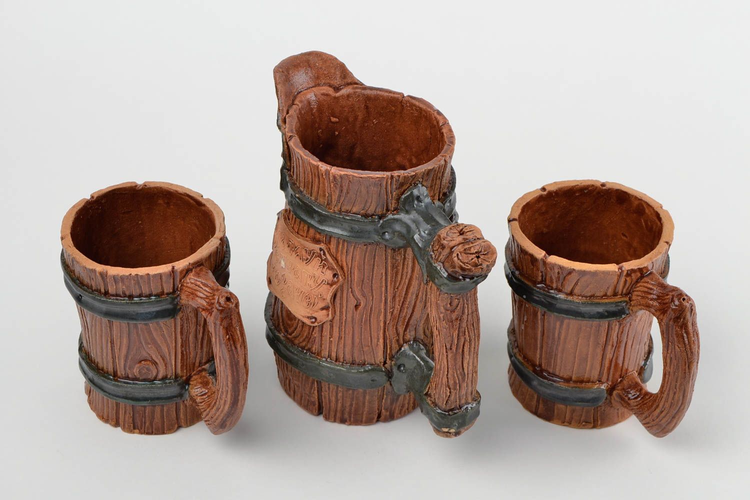 Three handmade clay wine mugs with molded grapes 4,3 lb photo 5