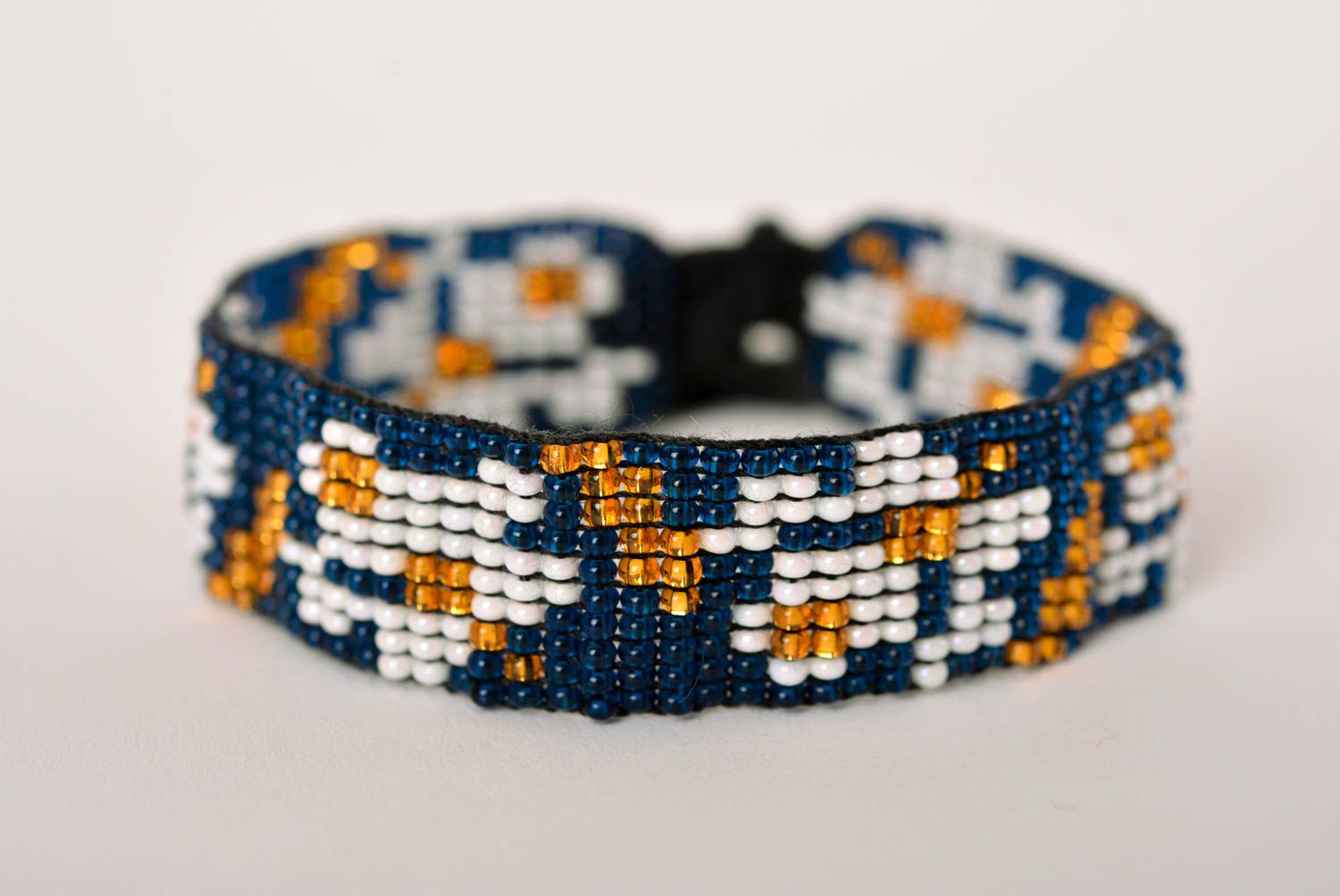 Dark blue, white, and gold color beads strand  bracelet for teen girls photo 1