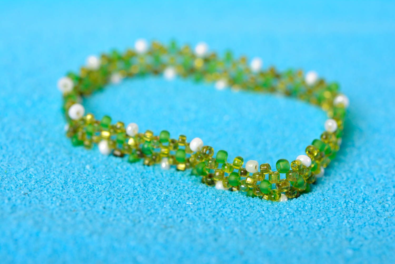 Bracelet en perles de rocaille Bijou fait main vert fin Cadeau pour ado photo 1