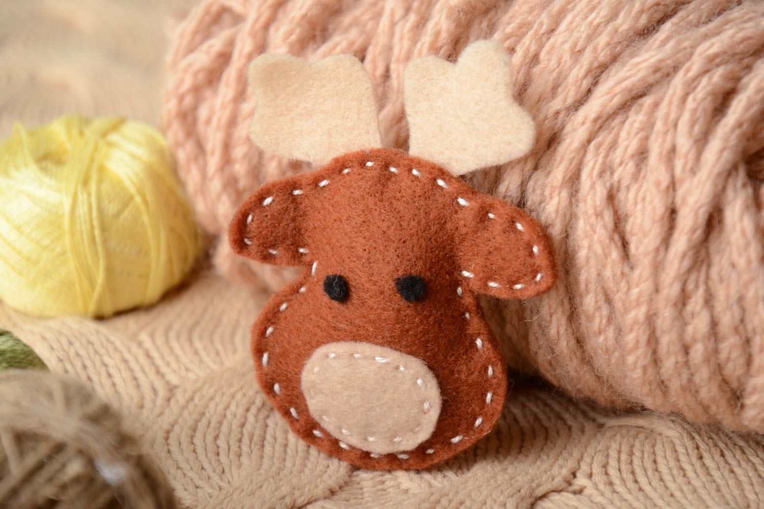 Handmade small felt soft toy funny elk for Christmas tree or interior decoration photo 1