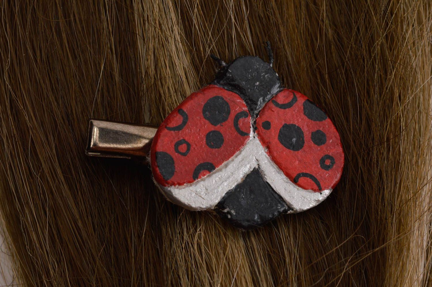 Handmade cold porcelain jewelry ladybug hair clip  handmade hair accessory  photo 1