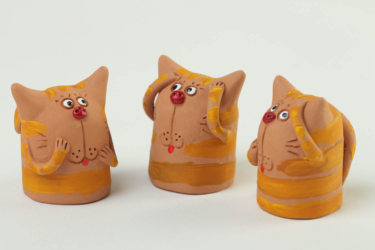 Статуэтки ручной работы глиняные статуэтки фигурки животных Три котика фото 2
