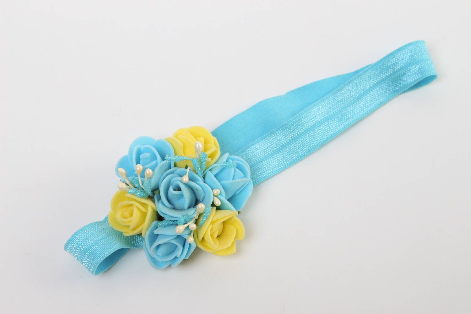 Handmade Haarband mit Blumen Accessoires für Haare Blumen Haarband hellblau fein foto 2