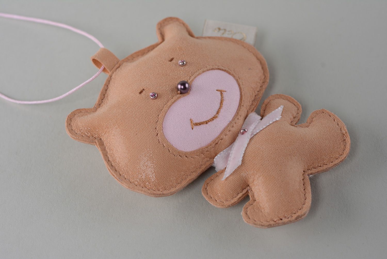Leather charm in the shape of bear for keys or bag photo 4