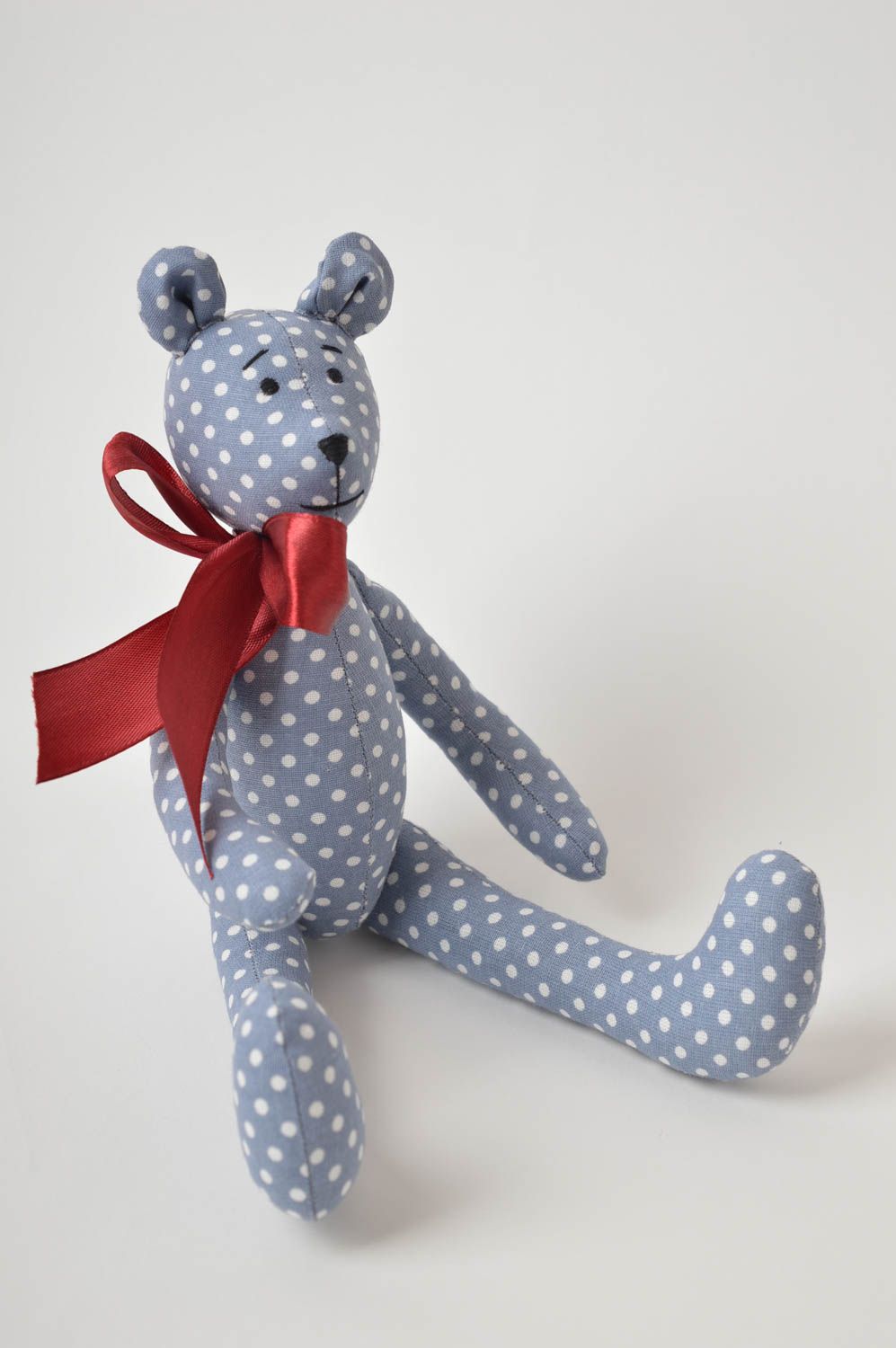 Peluche ours bleu à pois Jouet en tissu fait main original Cadeau enfant photo 2