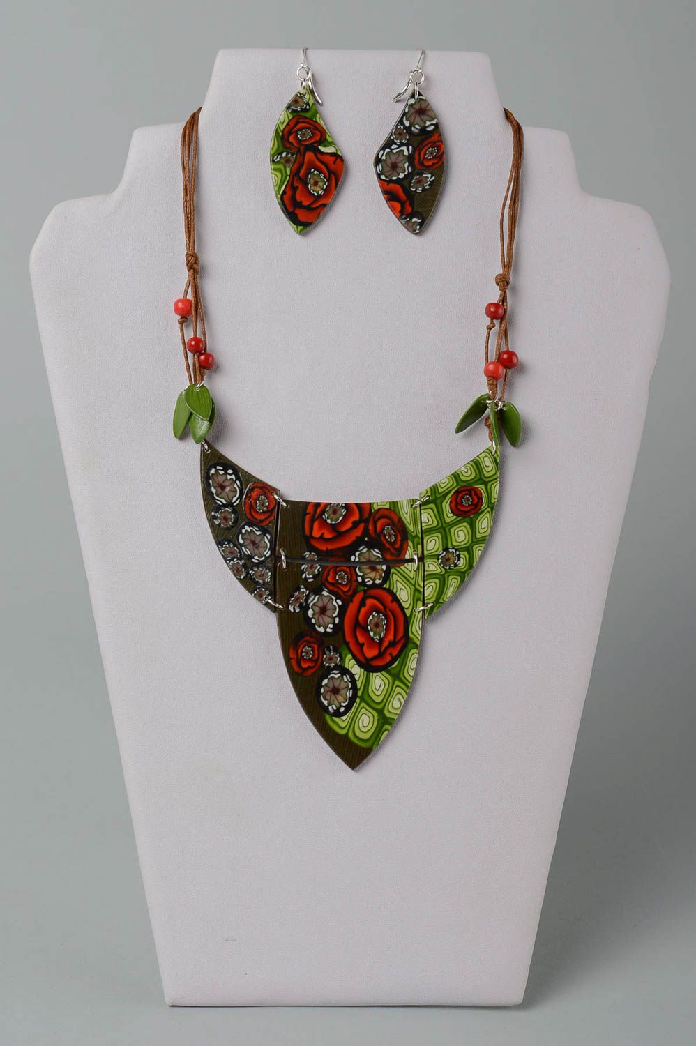 Handmade jewelry set flower earrings fashion necklace polymer clay cool earrings photo 1