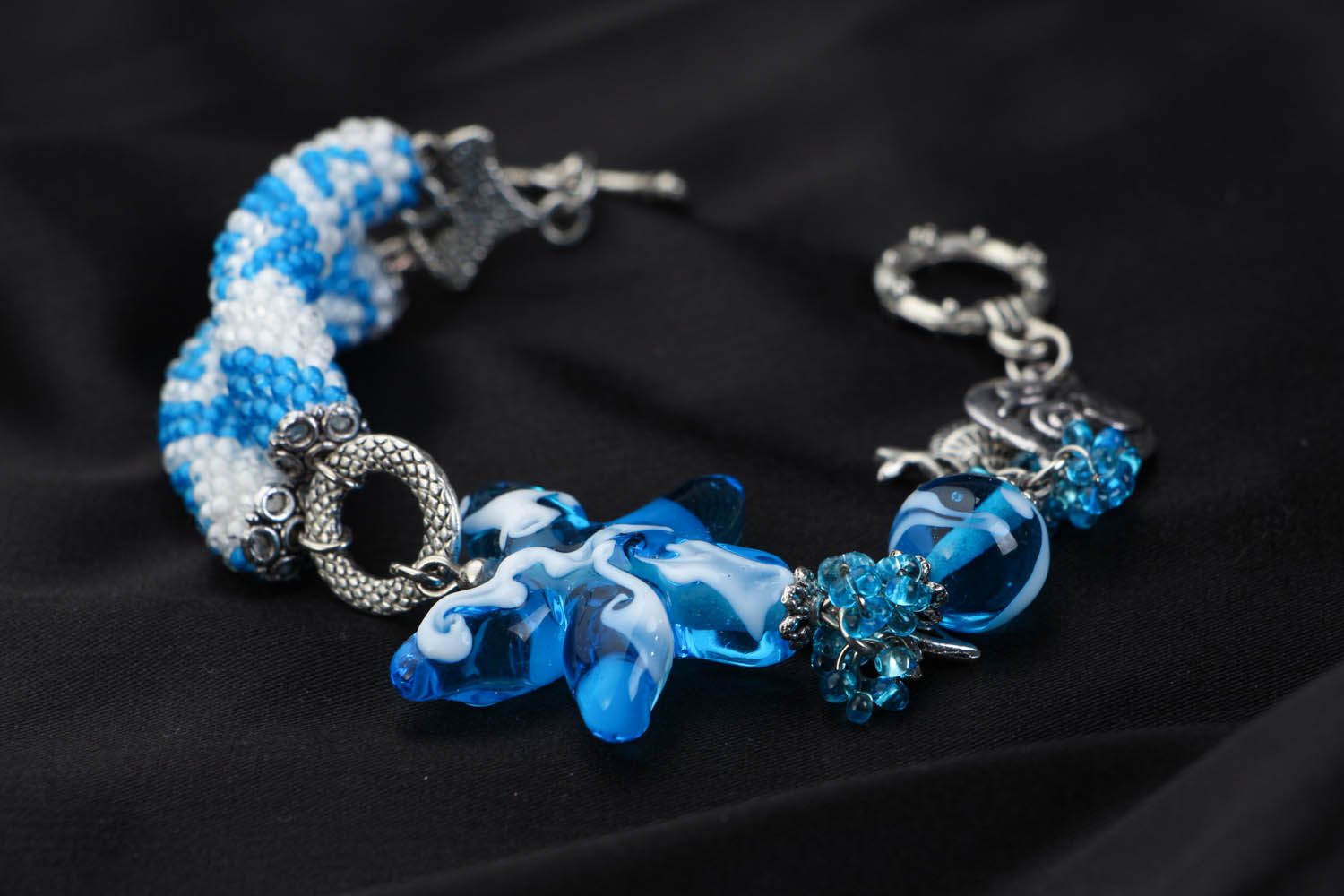 Bracelet en verre et perles de rocaille Étoile de mer  photo 2