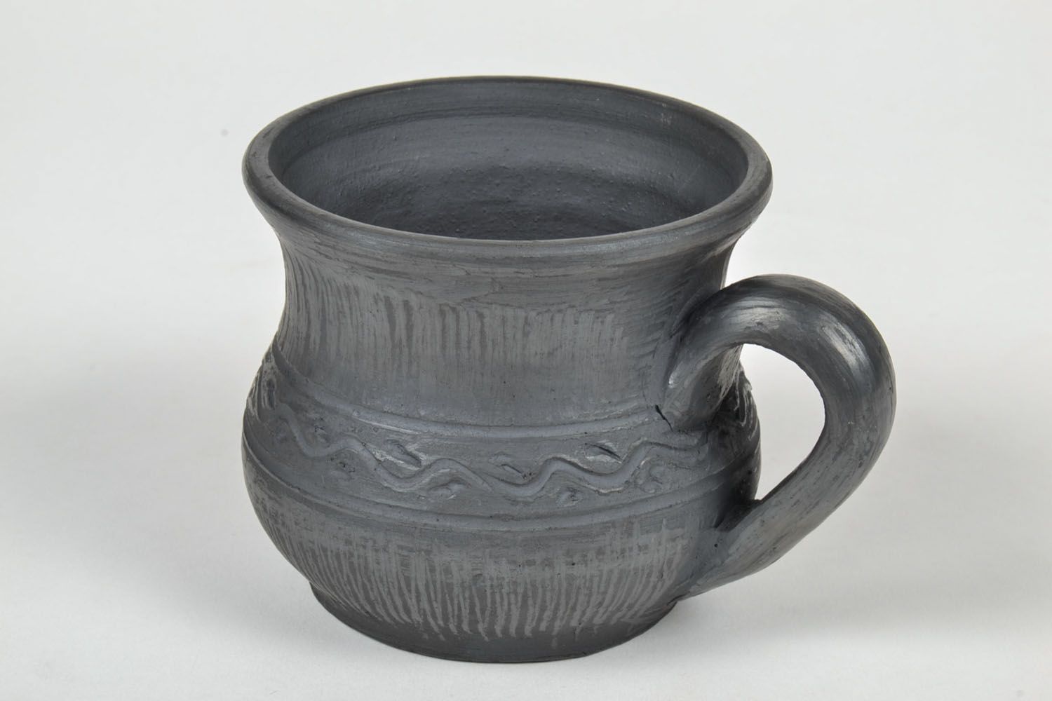 Black natural smoked lead-free clay coffee cup in jug shape with handle photo 4