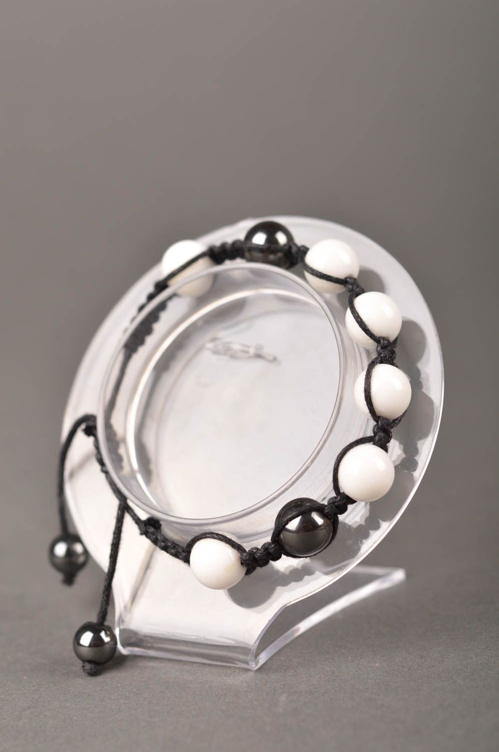 Браслет из бусин ручной работы модный браслет черный с белым женский браслет фото 3