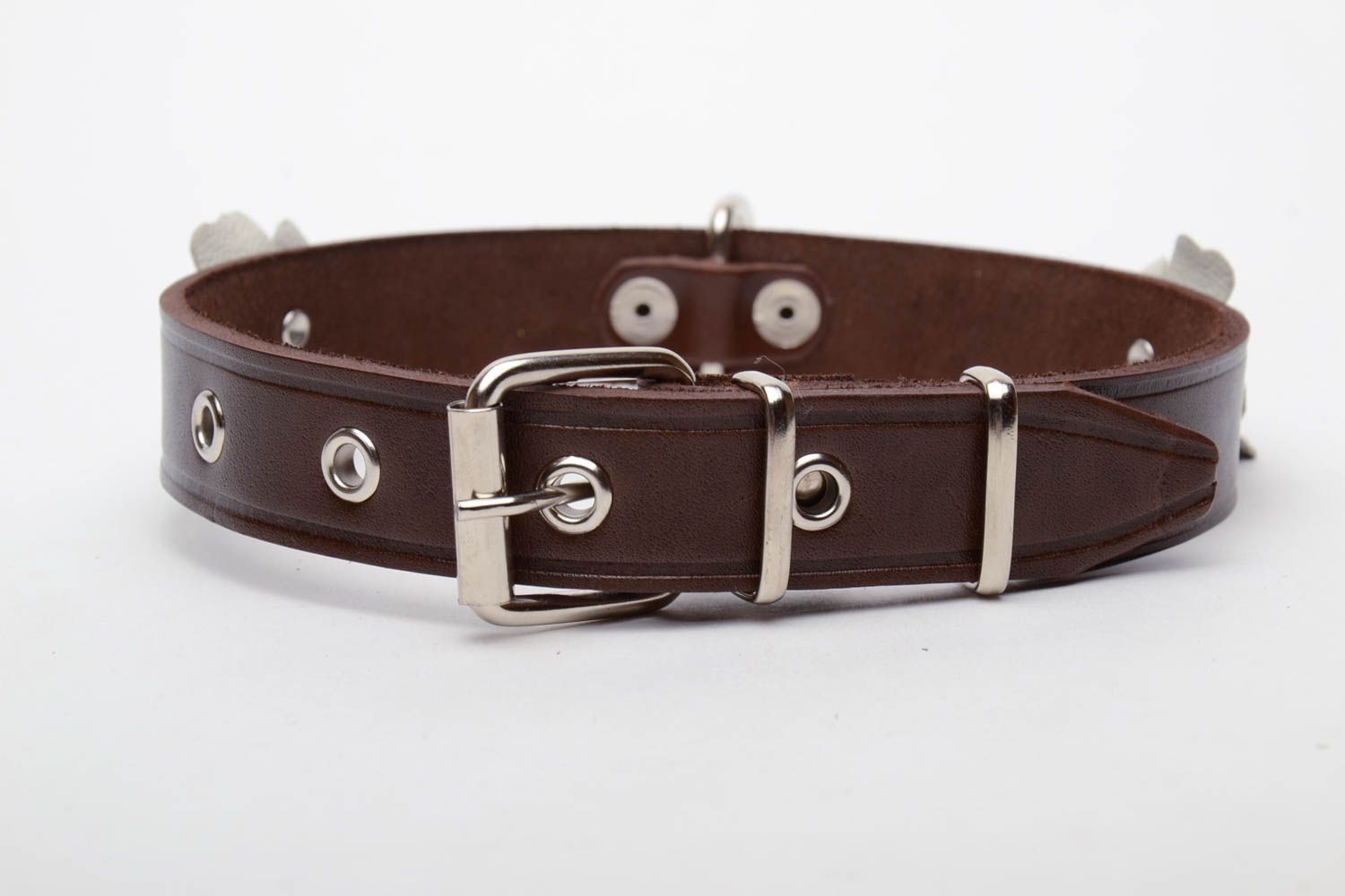 Leather dog collar with flower photo 2