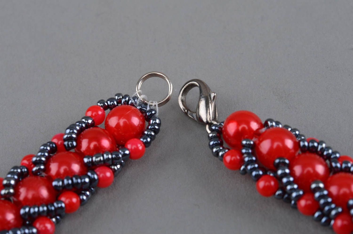 Beaded necklace red woven accessory handmade female jewelry present for friend photo 4