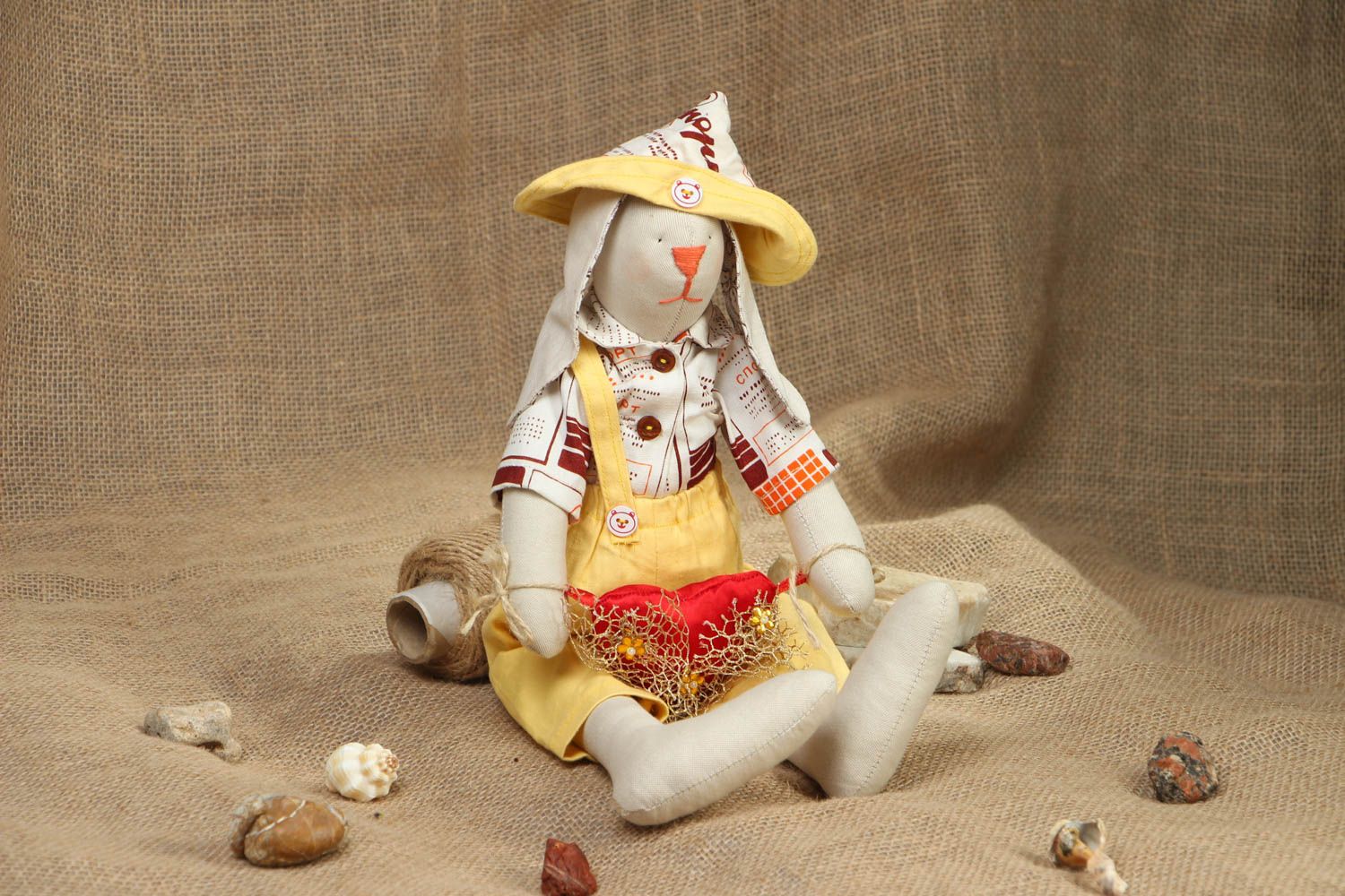 Handmade fabric toy hare with long ears photo 5