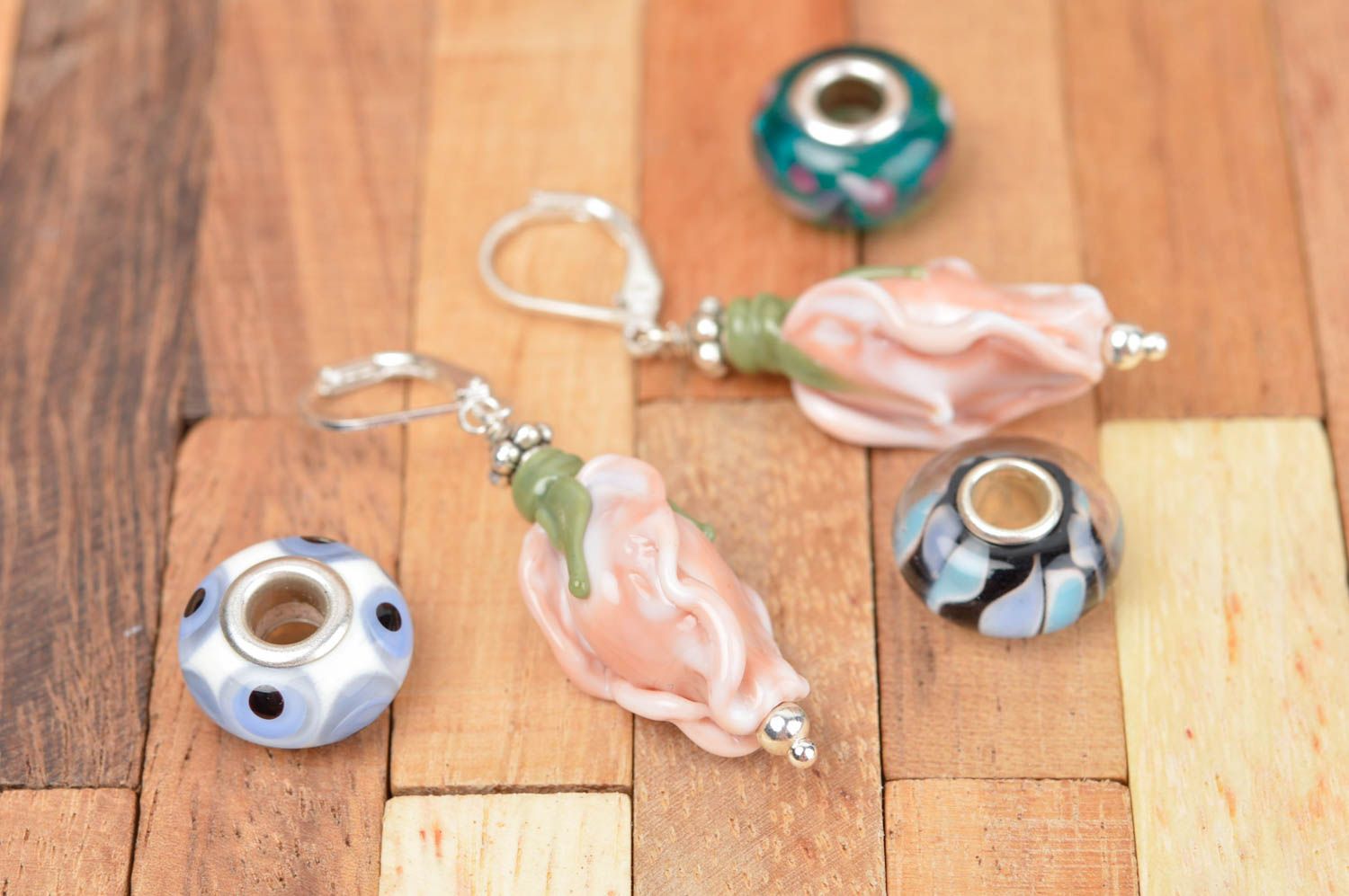 Lampwork earrings handmade jewelry with glass beads glass accessories for women photo 1