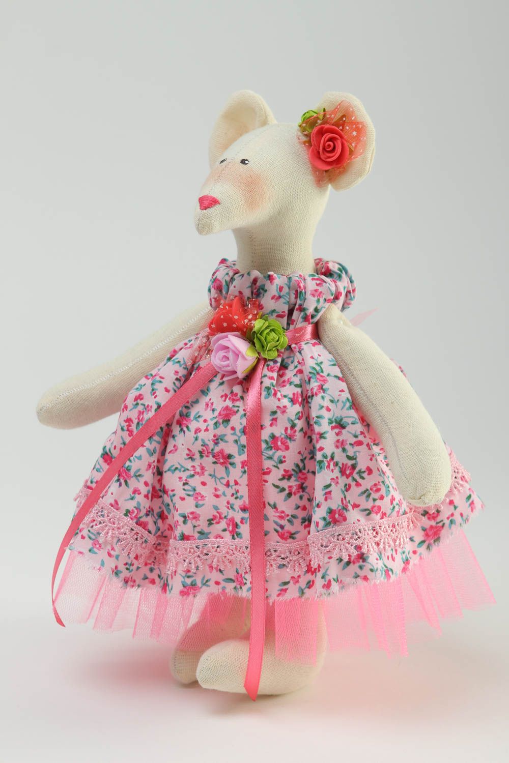 Peluche souris en robe à fleurs Jouet fait main textile Cadeau original photo 2