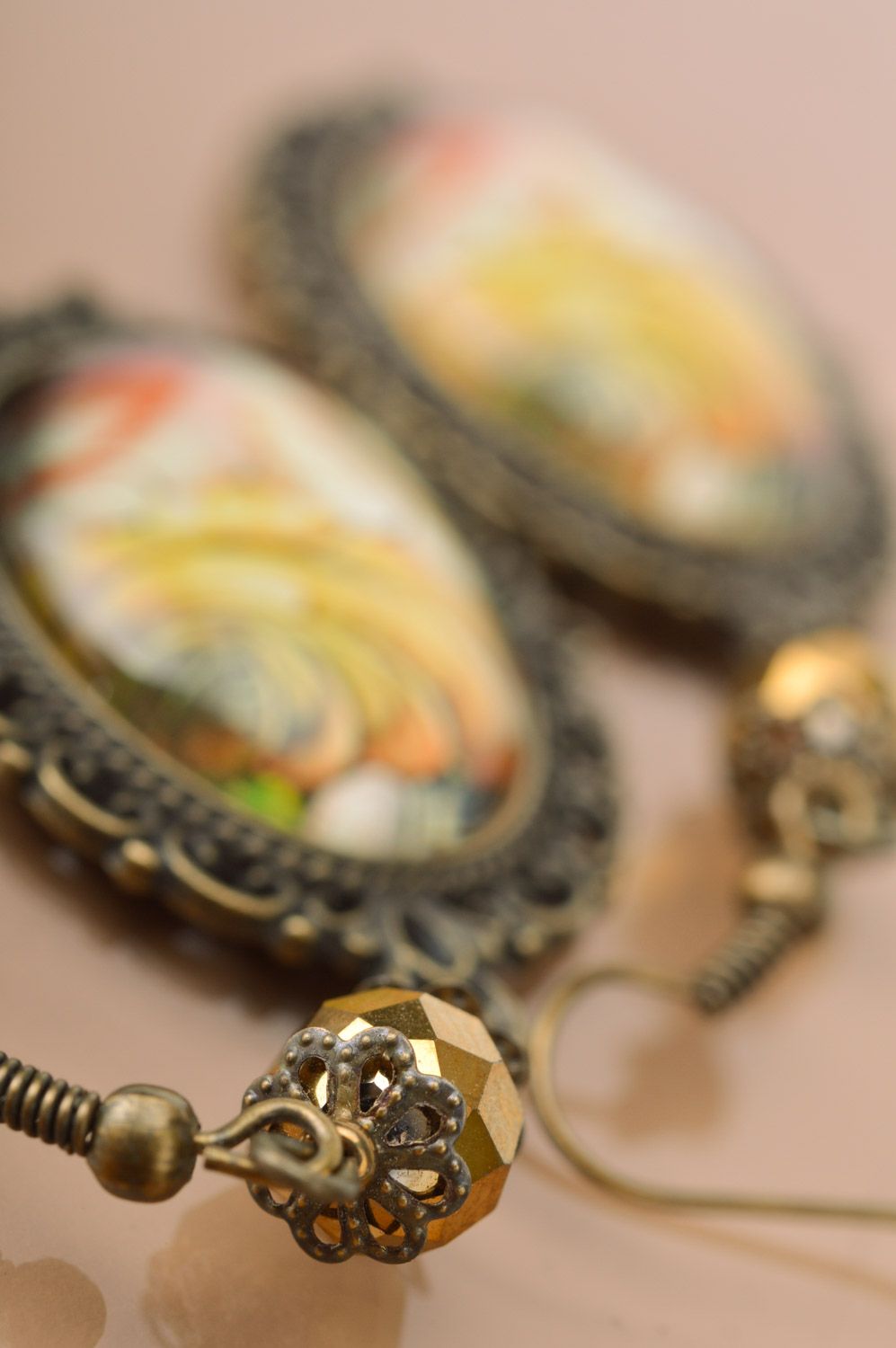 Handmade metal jewelry set 2 items long earrings and ring Vintage photo 4