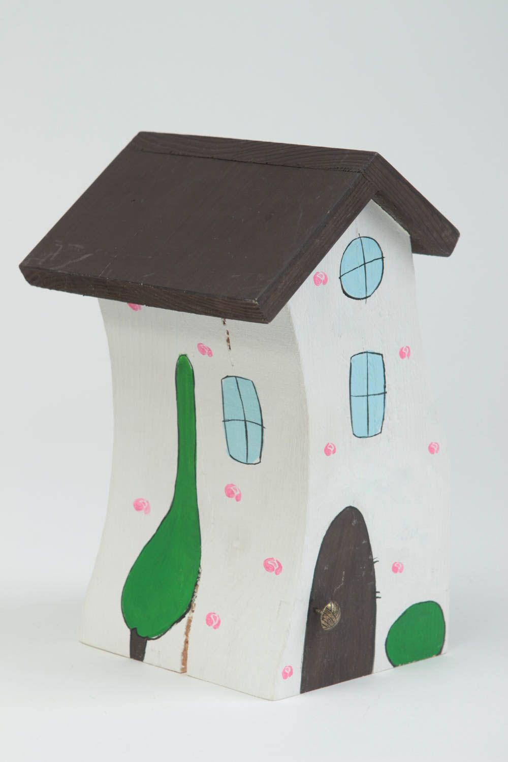 Maisonnette en bois fait main Petite statuette peinte design Déco intérieur photo 2