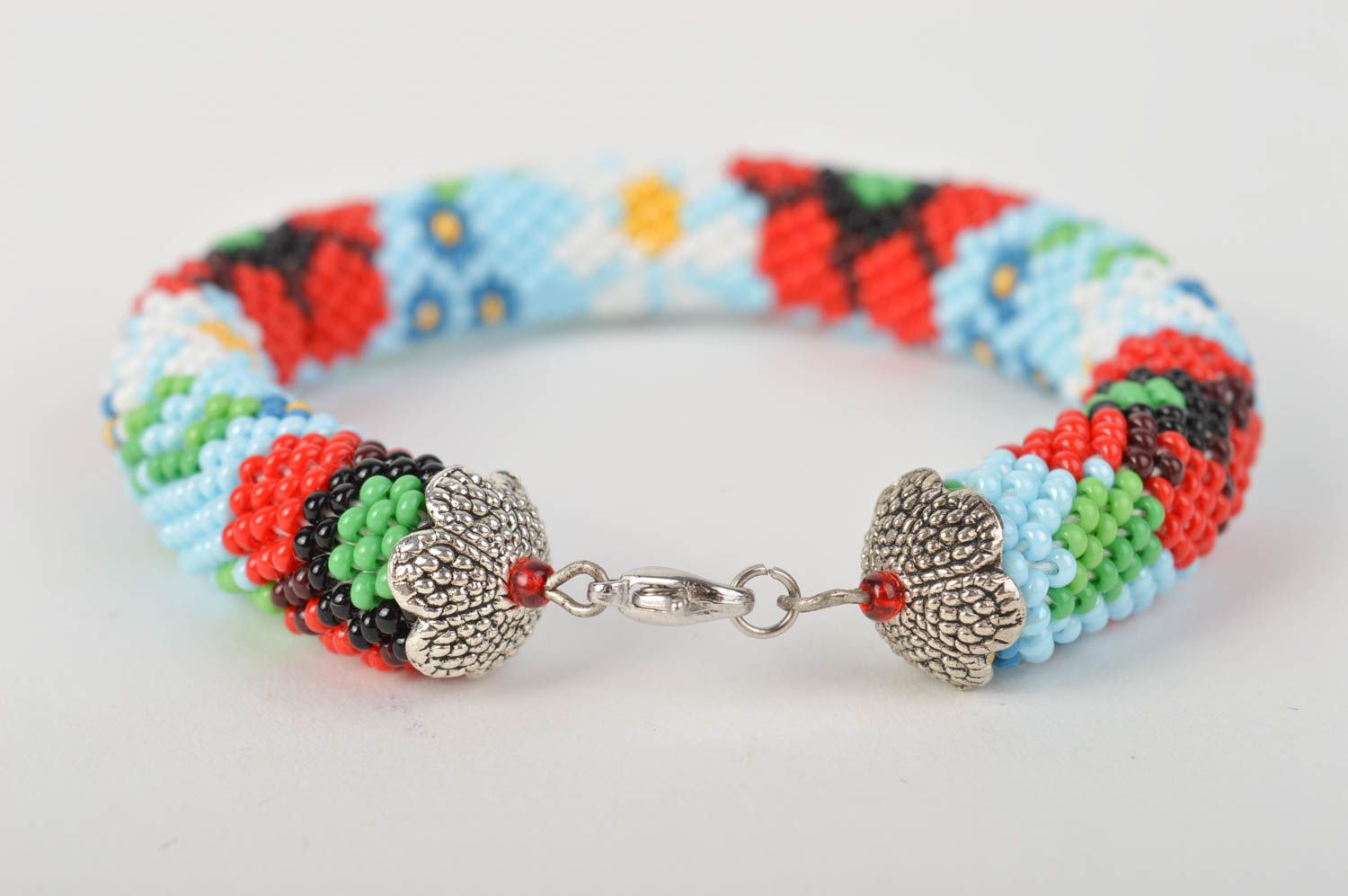 Cord beaded floral poppies ornament bracelet for women photo 4
