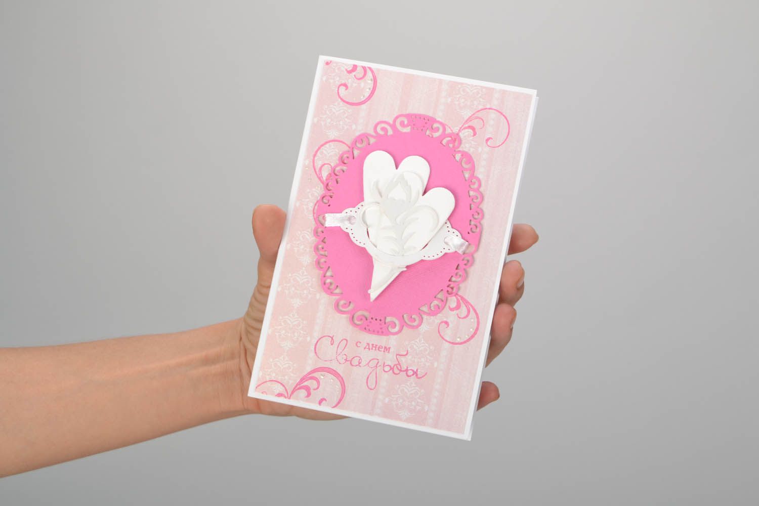 Carte de vœux mariage rose faite main photo 4