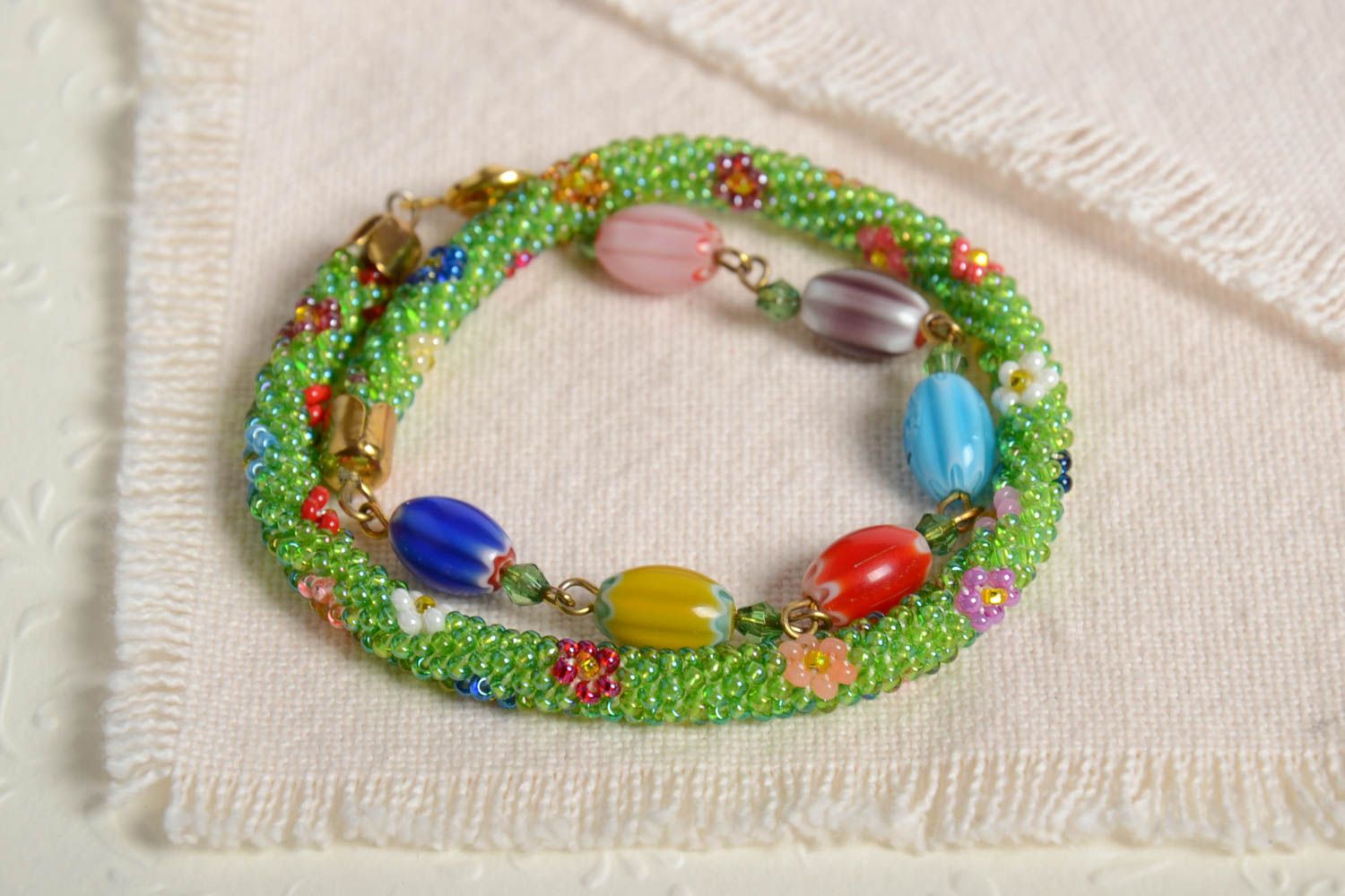 Handmade designer cord bracelet colorful unusual accessory beaded bracelet photo 1