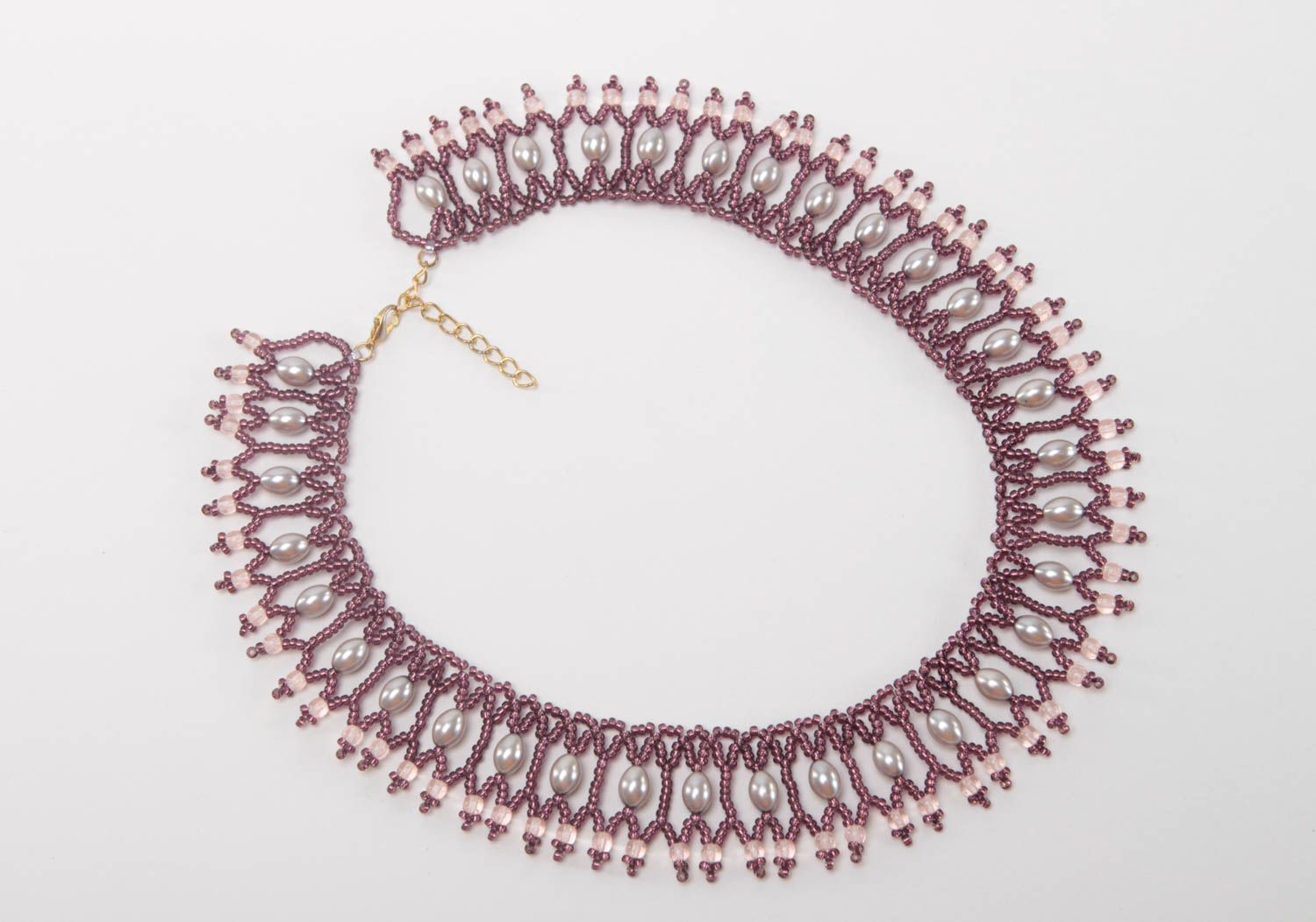Ожерелье из бисера и керамических бусин ручной работы авторское ажурное фото 2