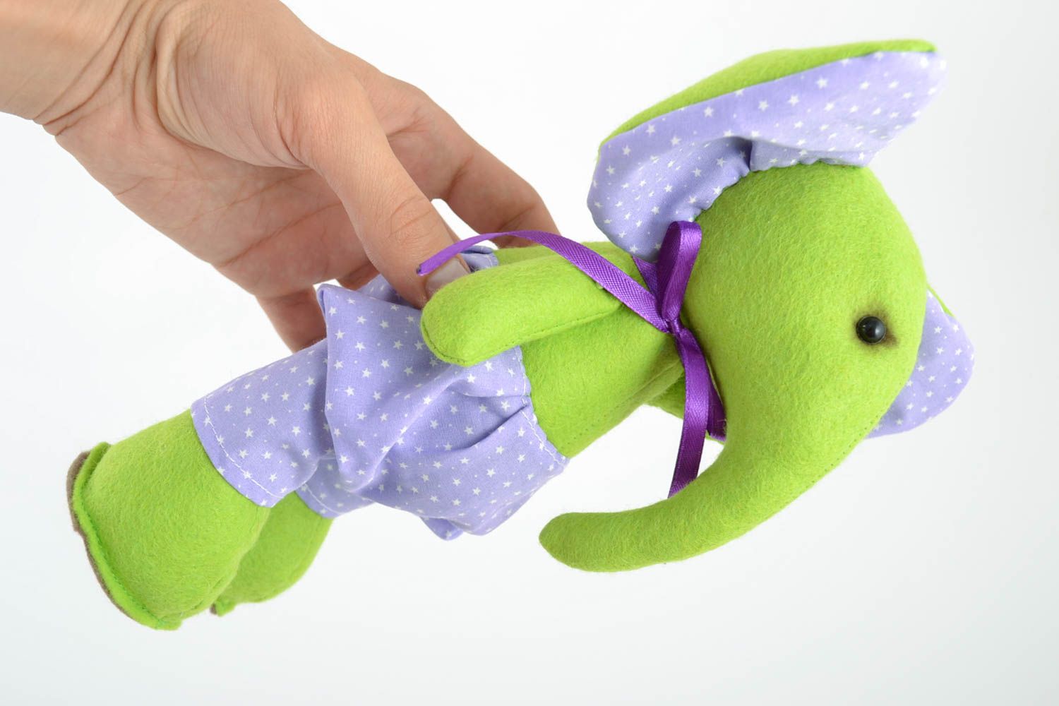 Beautiful small handmade fabric soft toy elephant of lime color photo 2