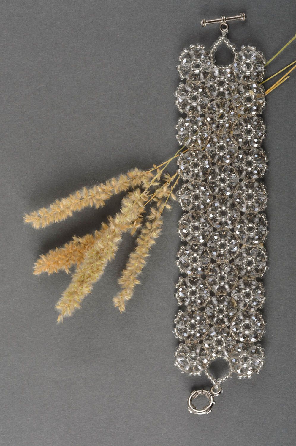 Handmade crystal beaded bracelet wide bracelet made of beads woven bracelet photo 1