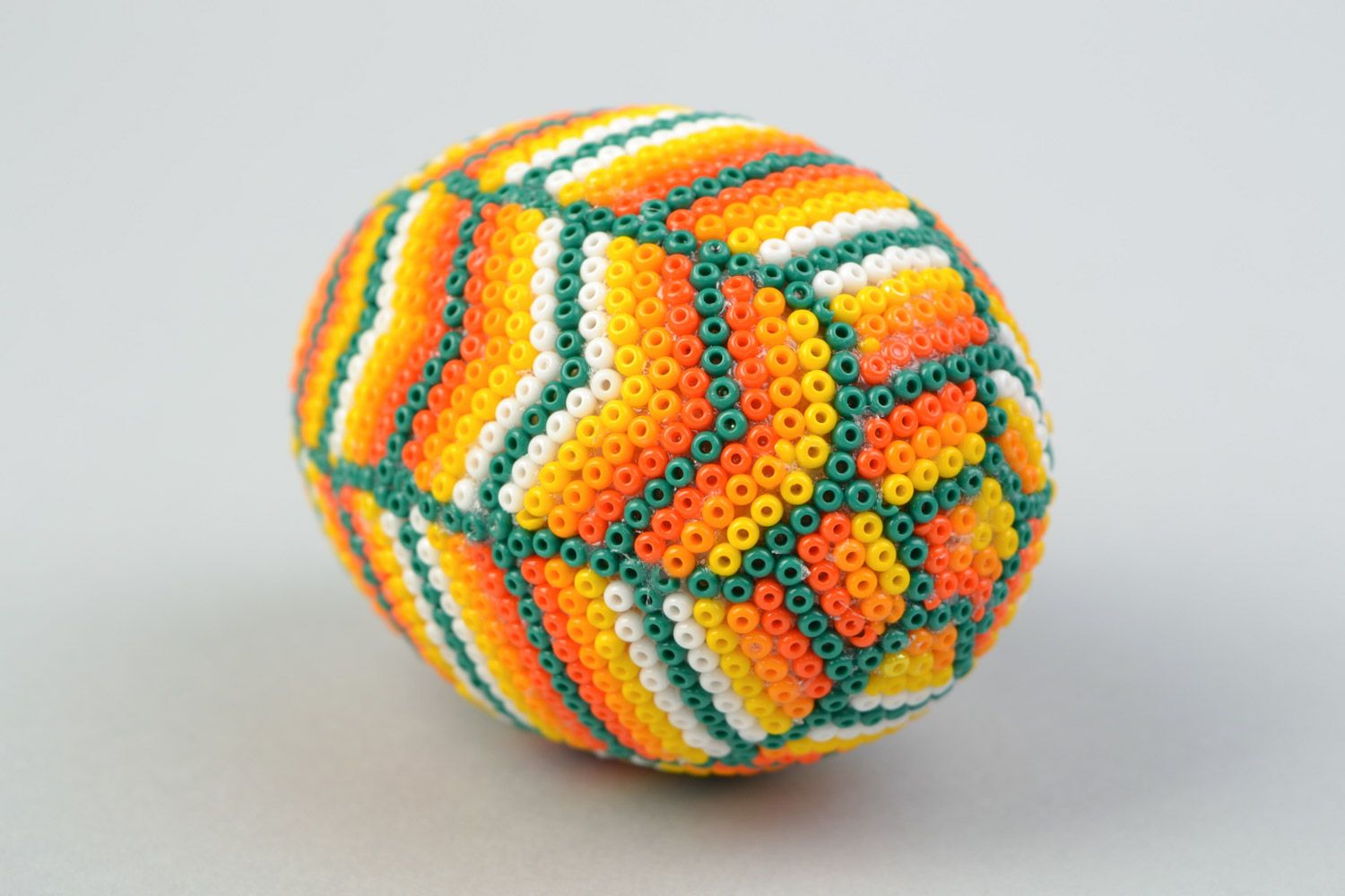 Handmade wooden Easter egg woven over with bright beads in Huichol style  photo 4