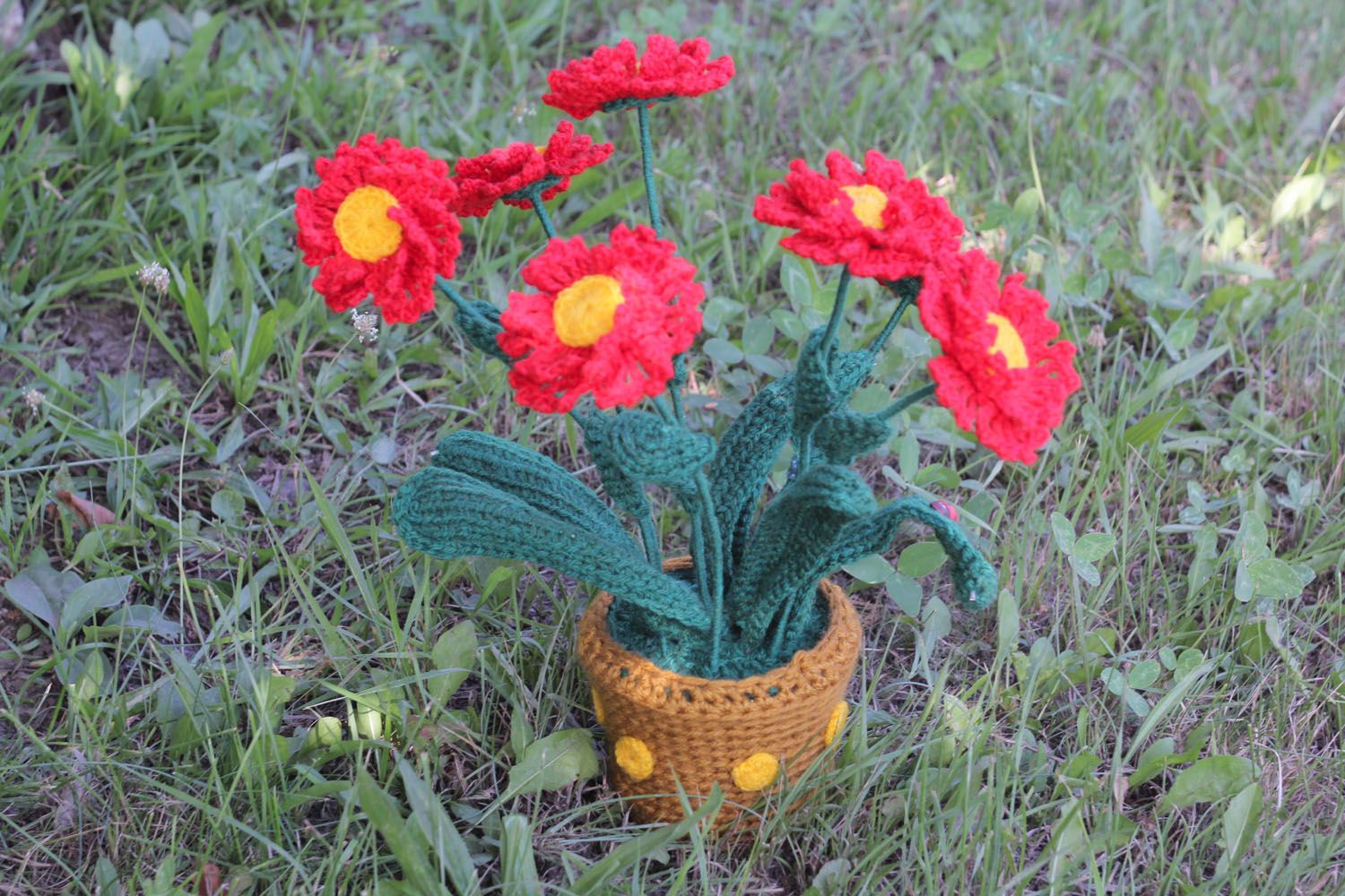 Fleur en pot artificielle gerbera faite main photo 5