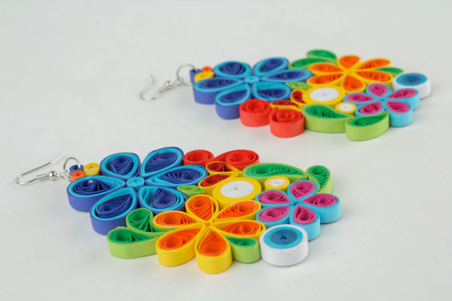 Large floral earrings made using quilling technique photo 4
