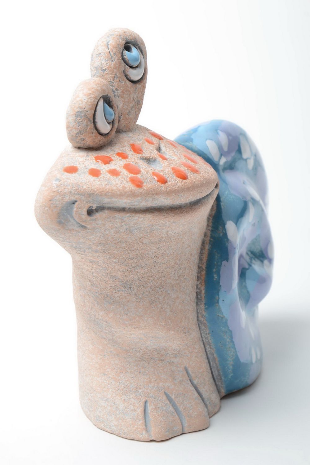 Handmade semi porcelain figurine money box painted with pigments Blue Snail photo 2