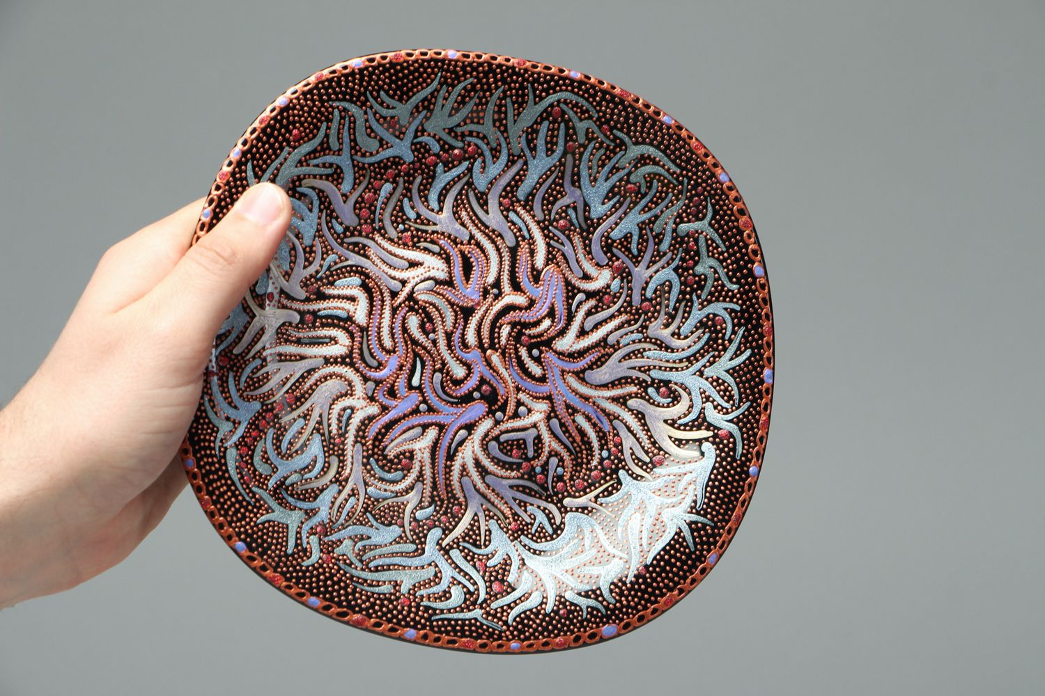 Стеклянная тарелка с витражной росписью орнамент фото 4